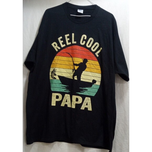 Reel Cool PAPA Fly Fishing Shirt - Men's 3XL Black Colorful Graphic Print LNC - Picture 1 of 5